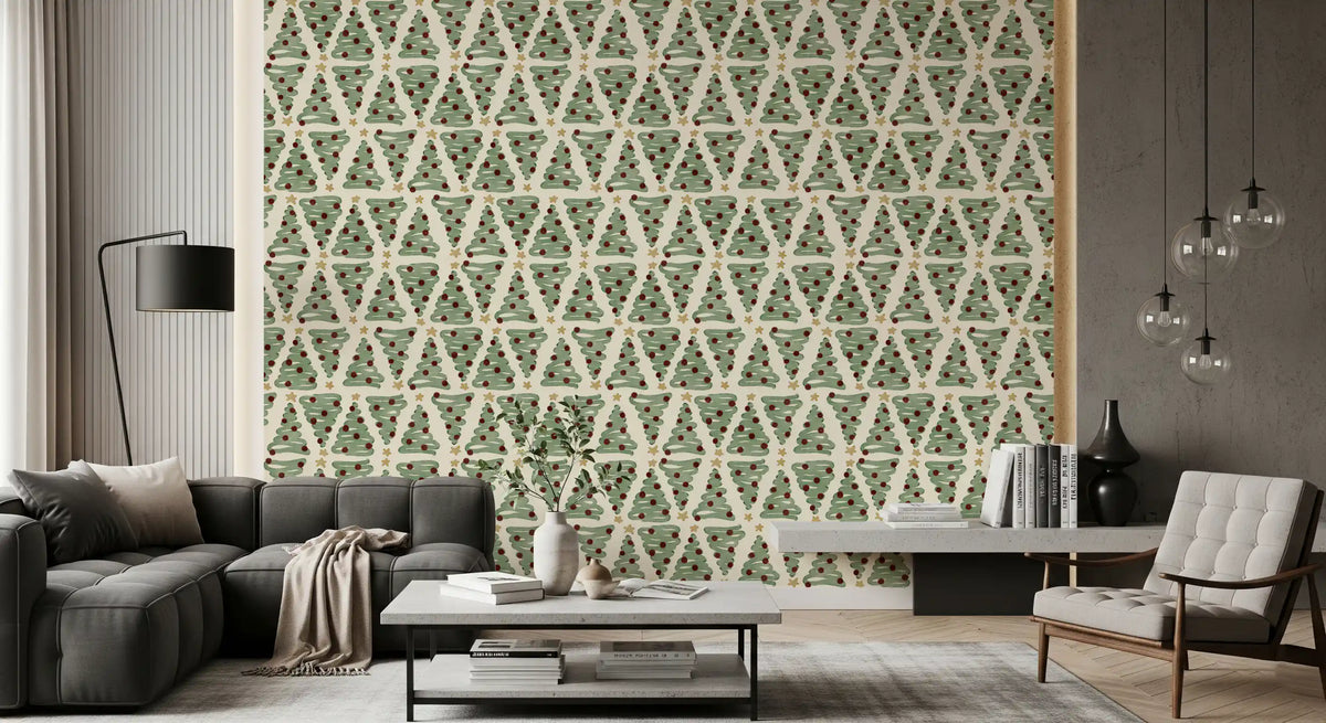 Alternating Holiday Xmas Staggered Christmas Trees Grid Wallpaper⁠