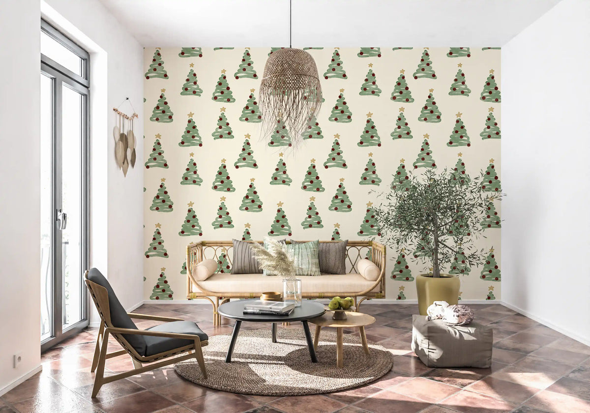 Minimal Holiday Xmas Woodland Christmas Trees Tossed Wallpaper⁠