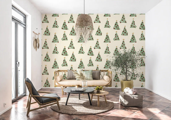 Minimal Holiday Xmas Woodland Christmas Trees Tossed Wallpaper⁠