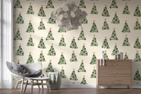 Minimal Holiday Xmas Woodland Christmas Trees Tossed Wallpaper⁠