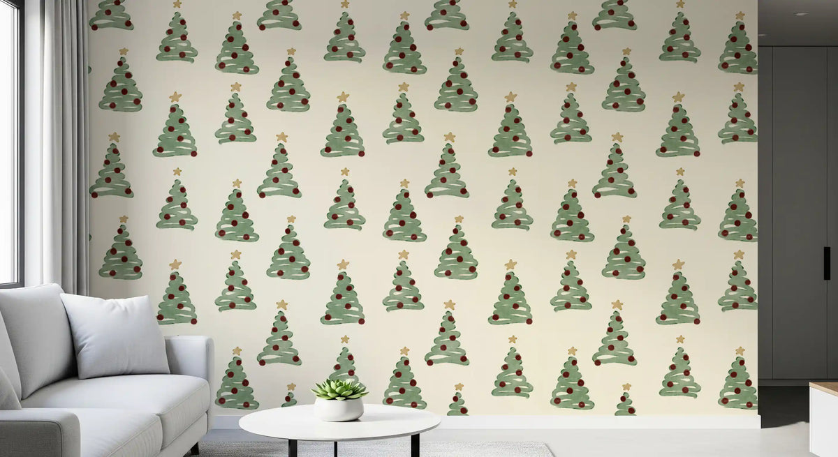 Minimal Holiday Xmas Woodland Christmas Trees Tossed Wallpaper⁠