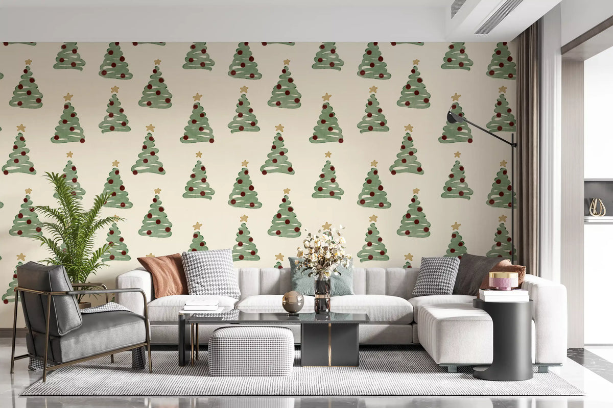 Minimal Holiday Xmas Woodland Christmas Trees Tossed Wallpaper⁠