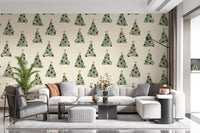 Minimal Holiday Xmas Woodland Christmas Trees Tossed Wallpaper⁠
