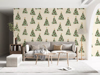 Minimal Holiday Xmas Woodland Christmas Trees Tossed Wallpaper⁠