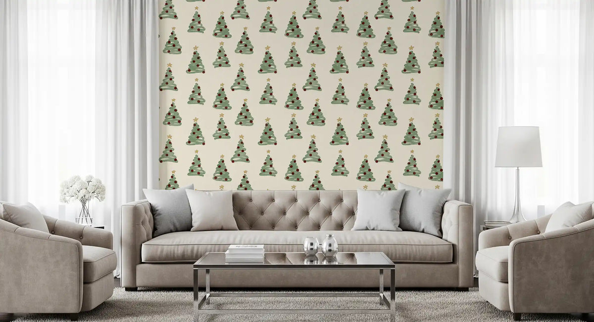Minimal Holiday Xmas Woodland Christmas Trees Tossed Wallpaper⁠