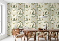 Preppy Christmas Tree Bows Ribbon Stripes - Forest Pine Green Wallpaper⁠