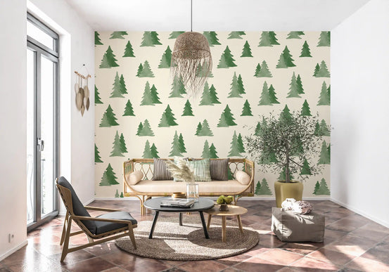 Minimalist Watercolor Winter Pine Forest Trees Pattern Wallpaper⁠