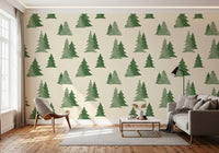 Minimalist Watercolor Winter Pine Forest Trees Pattern Wallpaper⁠