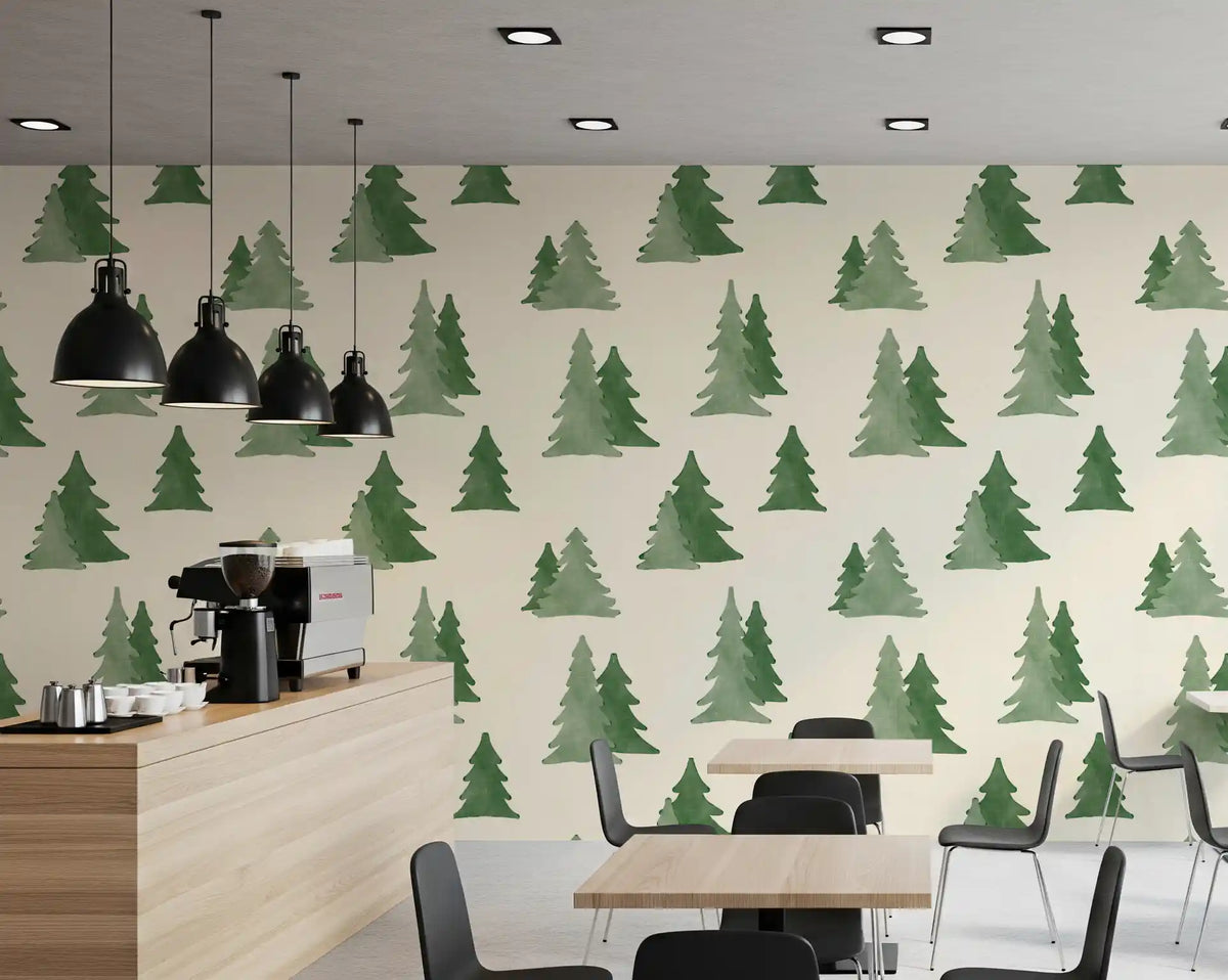 Minimalist Watercolor Winter Pine Forest Trees Pattern Wallpaper⁠