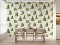 Minimalist Watercolor Winter Pine Forest Trees Pattern Wallpaper⁠