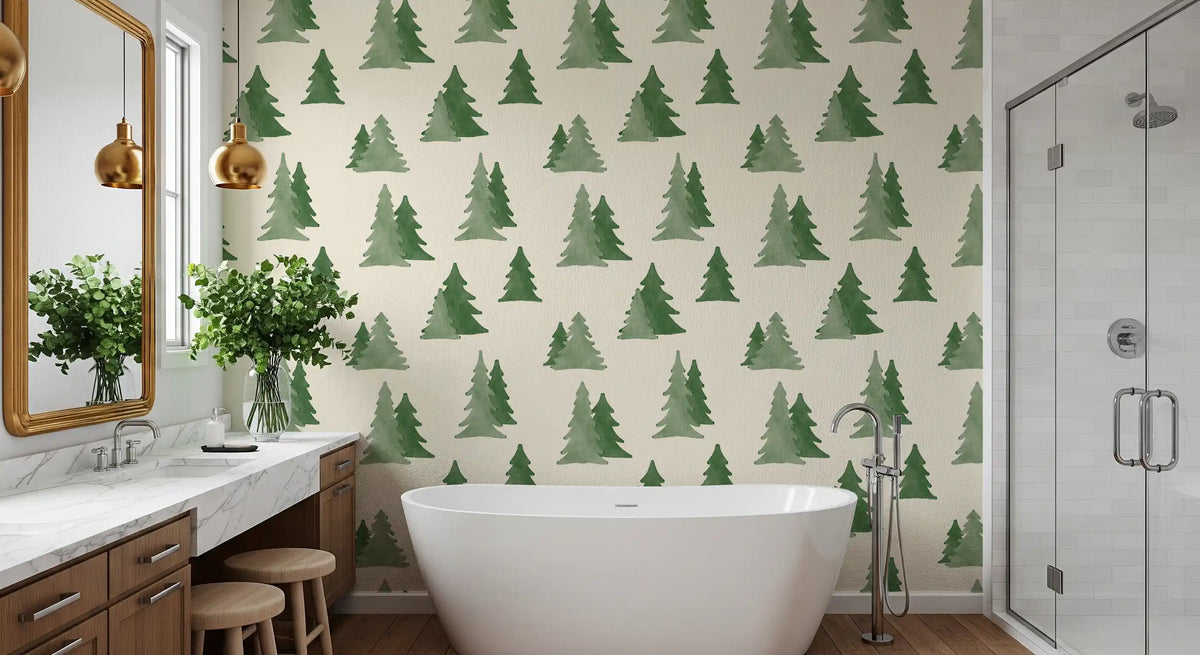 Minimalist Watercolor Winter Pine Forest Trees Pattern Wallpaper⁠