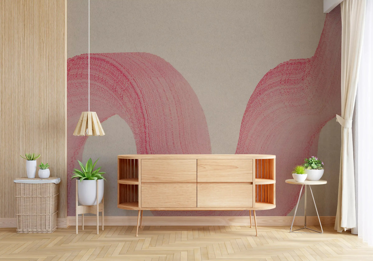 Abstract Crimson Fluid Waves Wall Mural