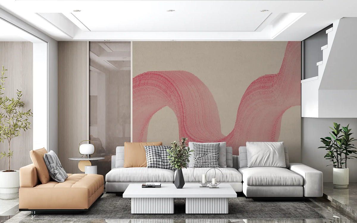 Abstract Crimson Fluid Waves Wall Mural