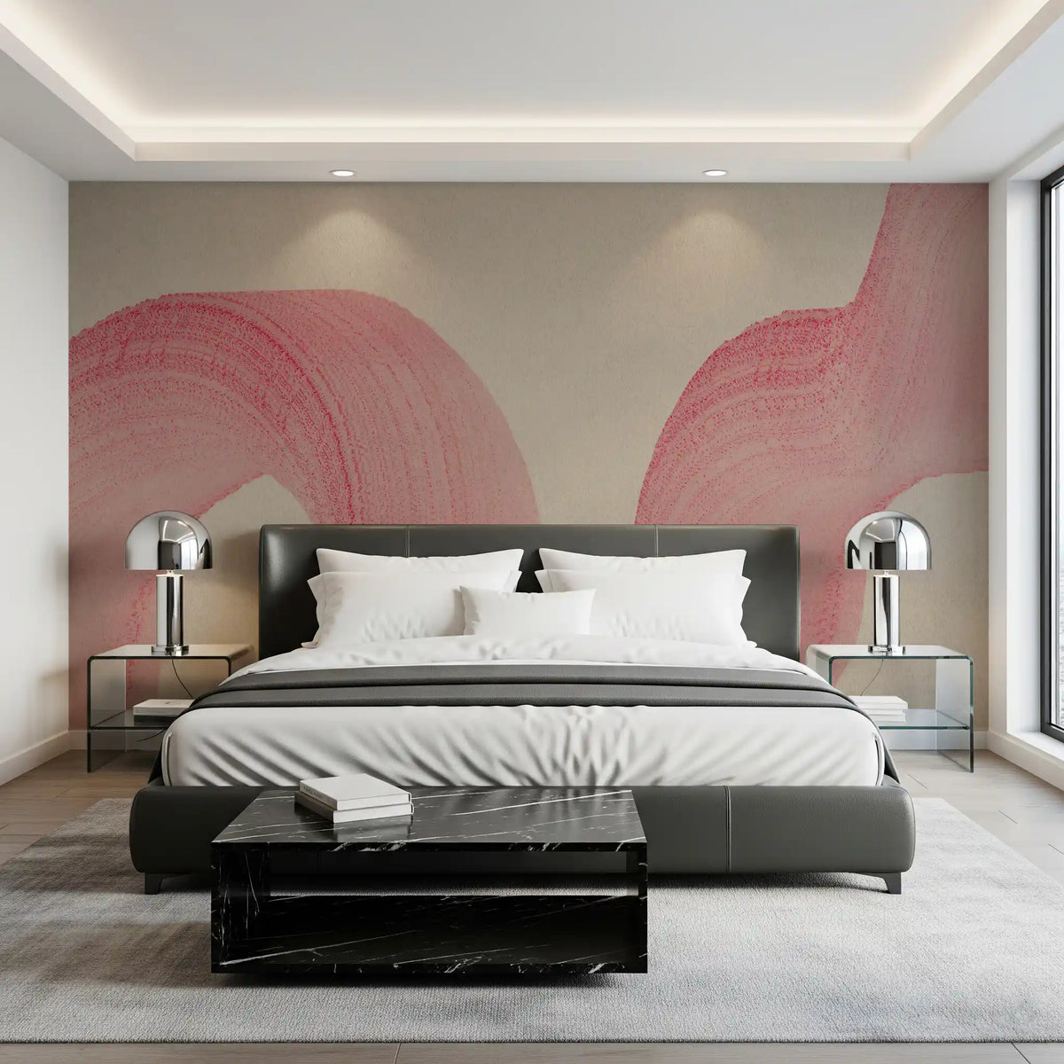 Abstract Crimson Fluid Waves Wall Mural