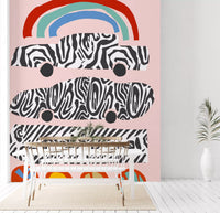 Modern Rainbow and Zebra Patterned Cars Wall Mural