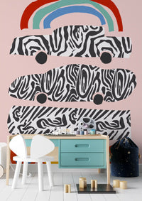Modern Rainbow and Zebra Patterned Cars Wall Mural