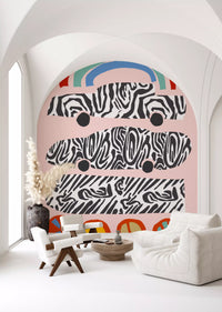 Modern Rainbow and Zebra Patterned Cars Wall Mural
