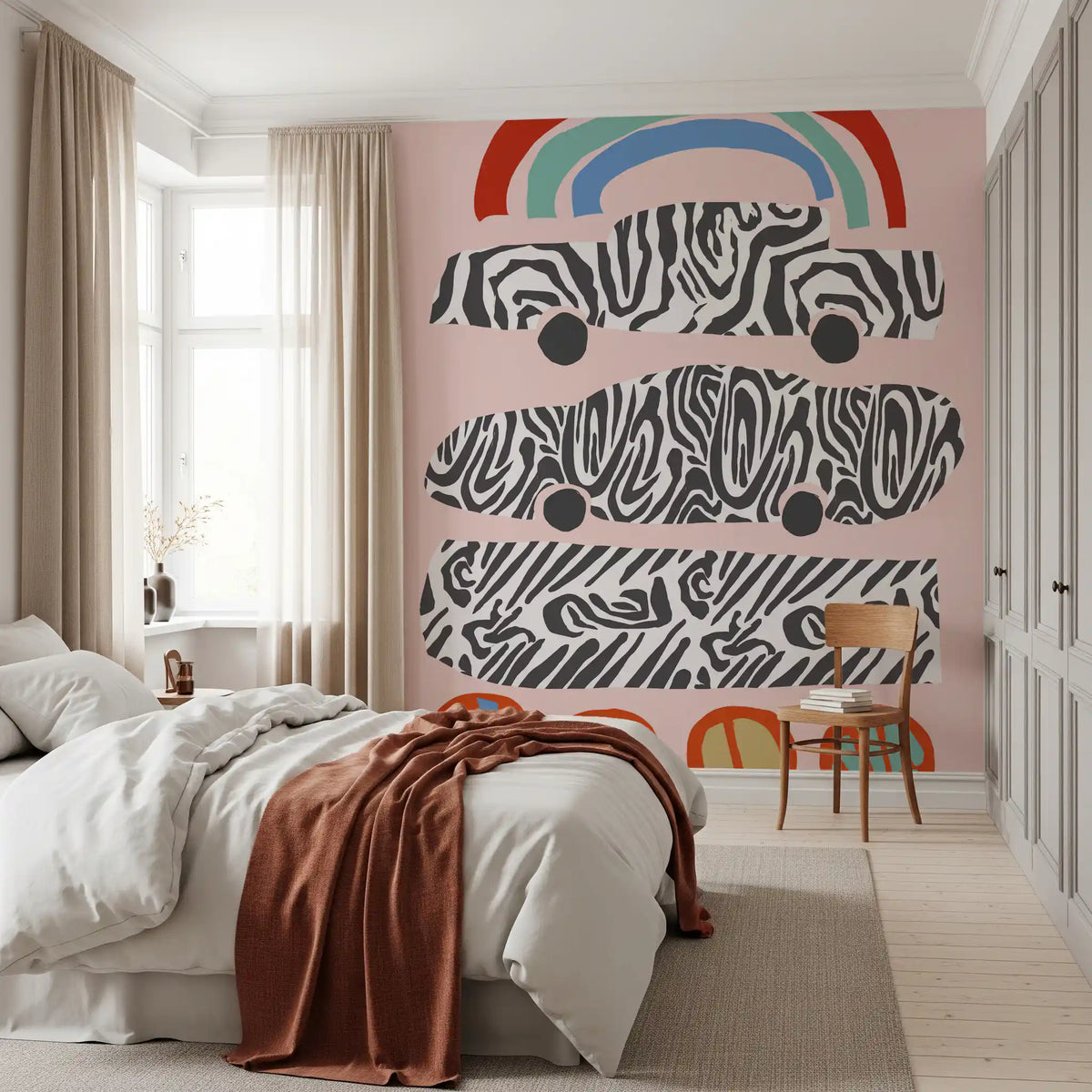 Modern Rainbow and Zebra Patterned Cars Wall Mural