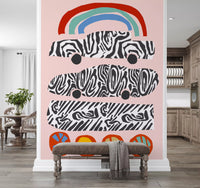 Modern Rainbow and Zebra Patterned Cars Wall Mural