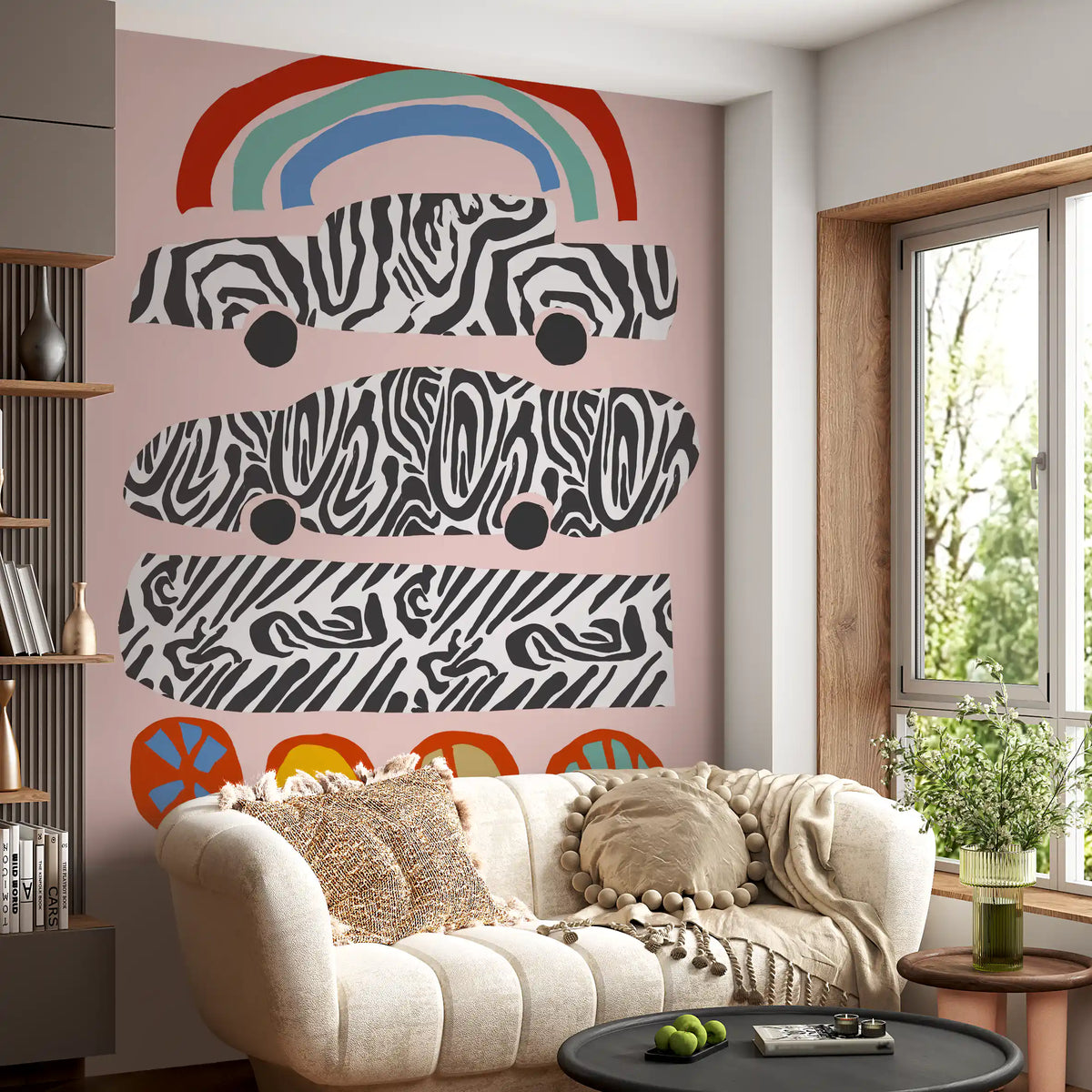 Modern Rainbow and Zebra Patterned Cars Wall Mural