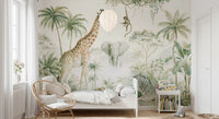 Exotic Safari Animals and Tropical Palms Wall Mural