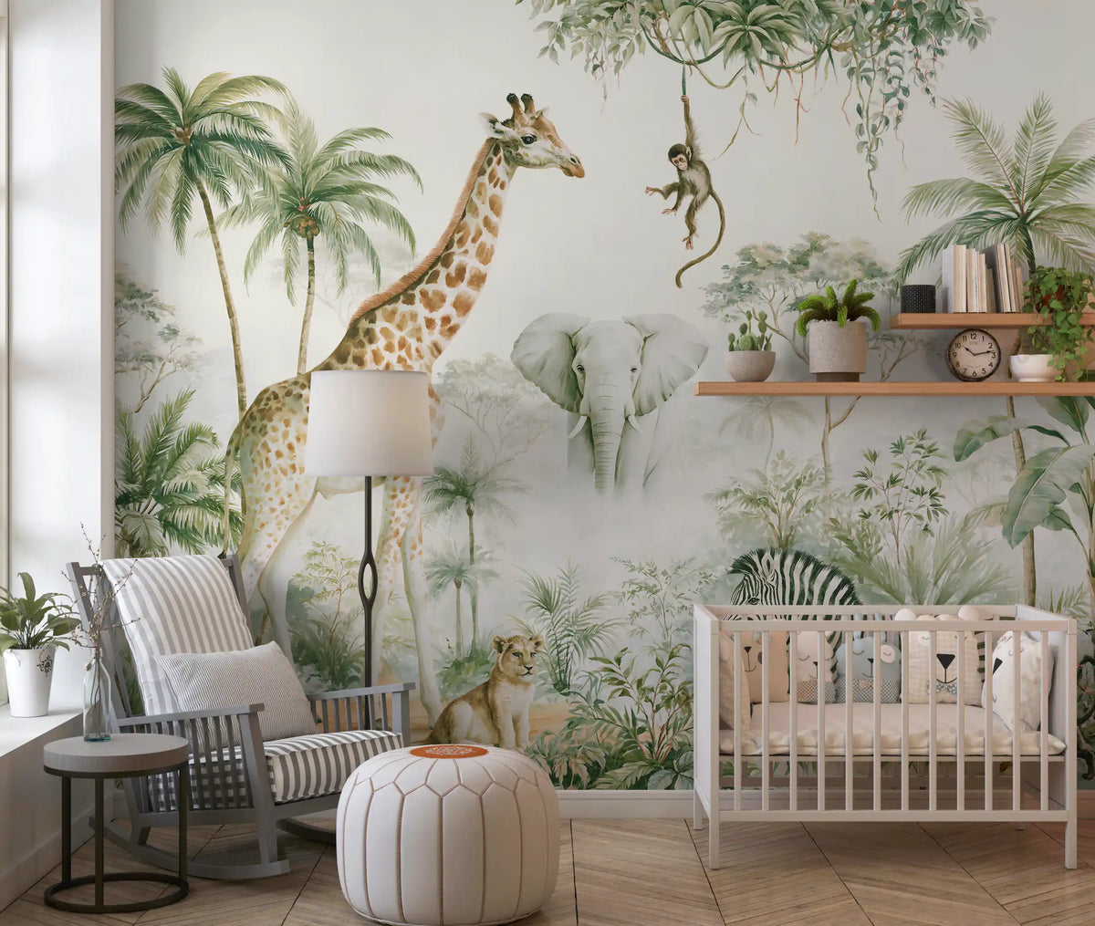 Exotic Safari Animals and Tropical Palms Wall Mural