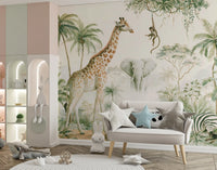 Exotic Safari Animals and Tropical Palms Wall Mural