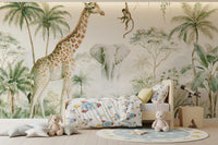 Exotic Safari Animals and Tropical Palms Wall Mural