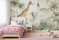 Exotic Safari Animals and Tropical Palms Wall Mural