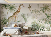 Exotic Safari Animals and Tropical Palms Wall Mural