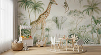 Exotic Safari Animals and Tropical Palms Wall Mural