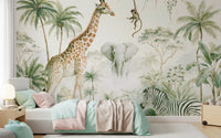 Exotic Safari Animals and Tropical Palms Wall Mural