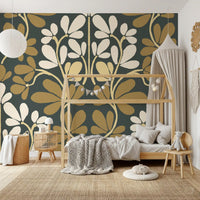 Golden Foliage Symmetry Wall Mural