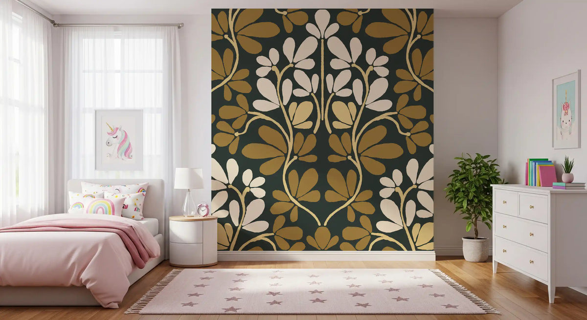 Golden Foliage Symmetry Wall Mural