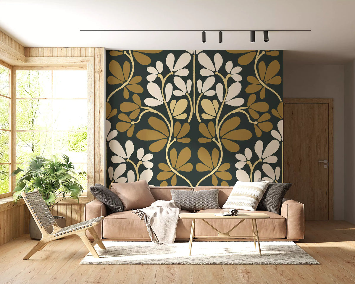 Golden Foliage Symmetry Wall Mural