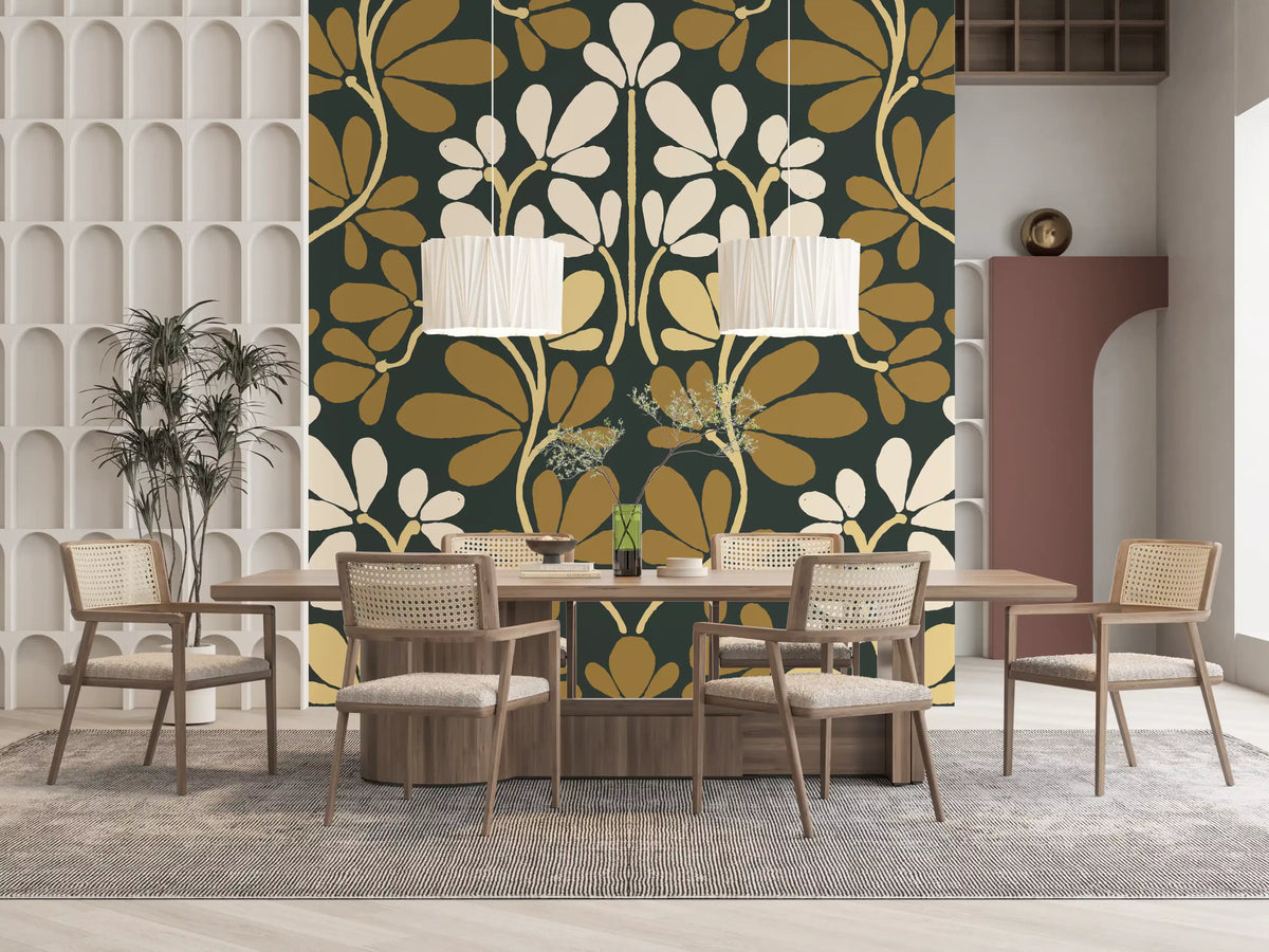 Golden Foliage Symmetry Wall Mural