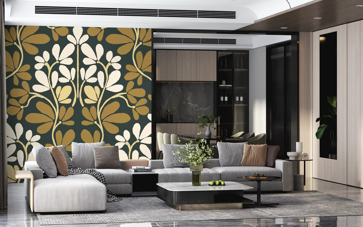 Golden Foliage Symmetry Wall Mural