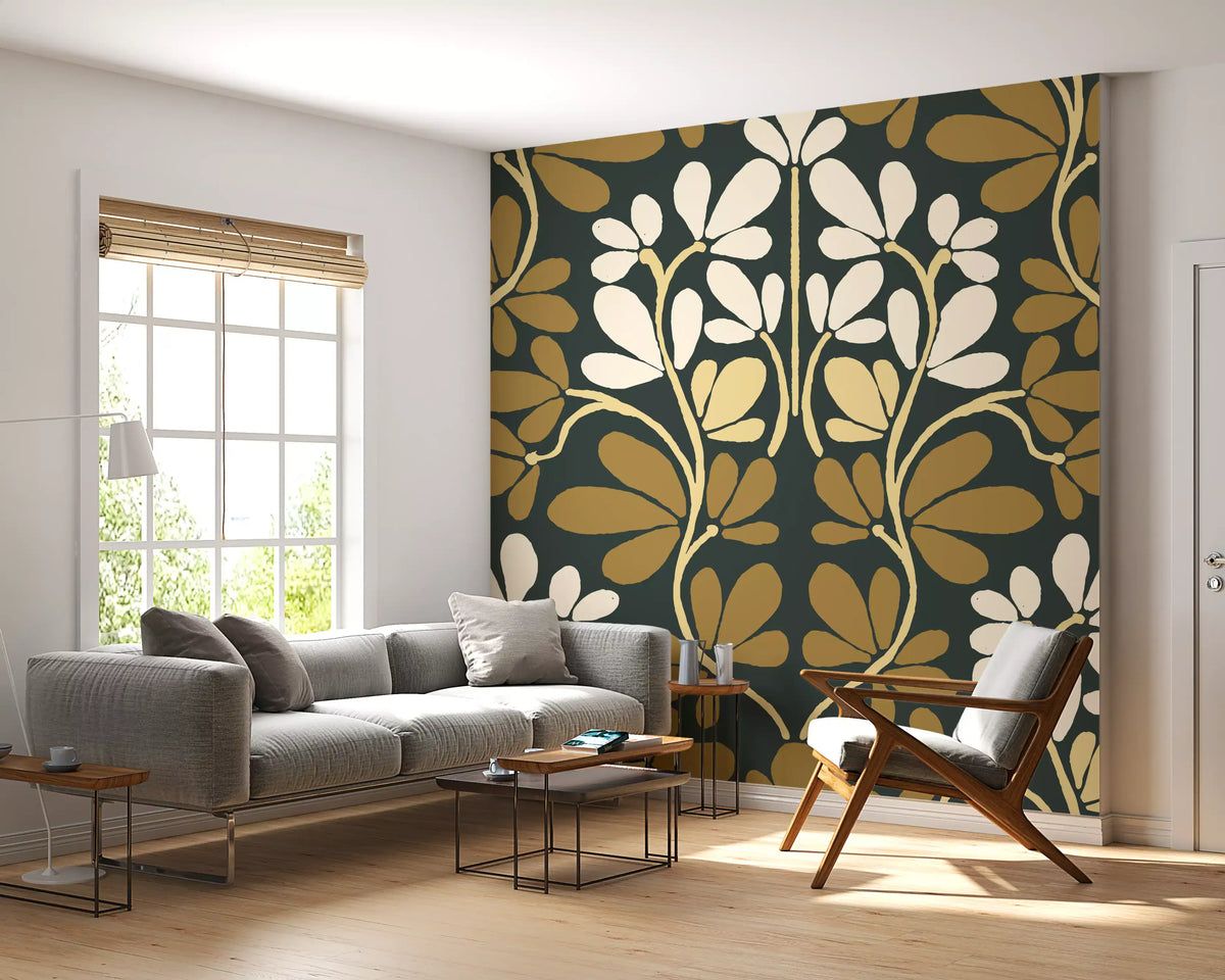 Golden Foliage Symmetry Wall Mural