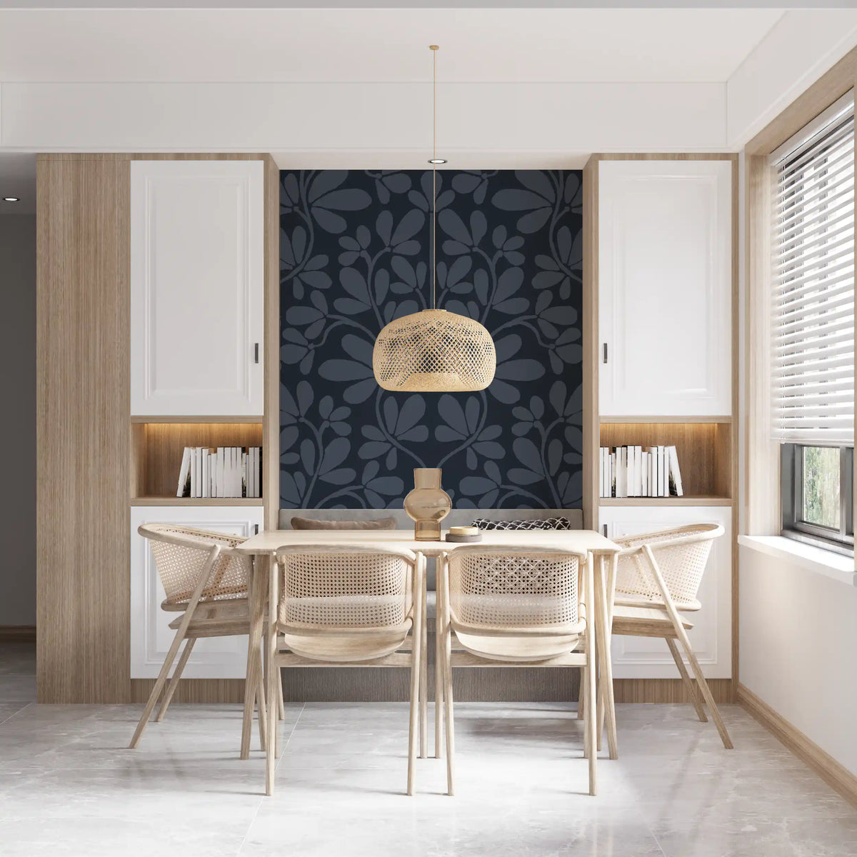 Midnight Botanical Damask Wall Mural