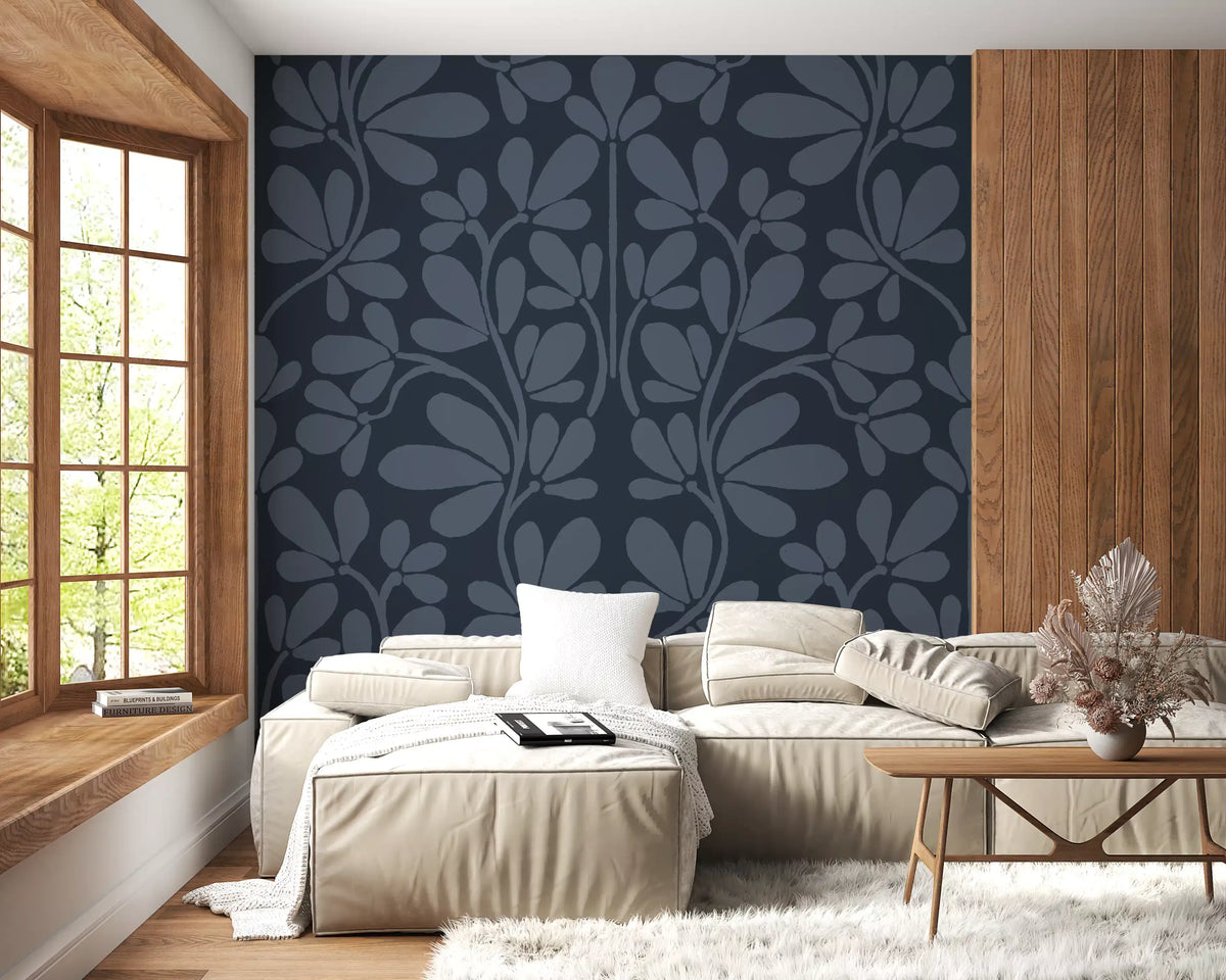 Midnight Botanical Damask Wall Mural