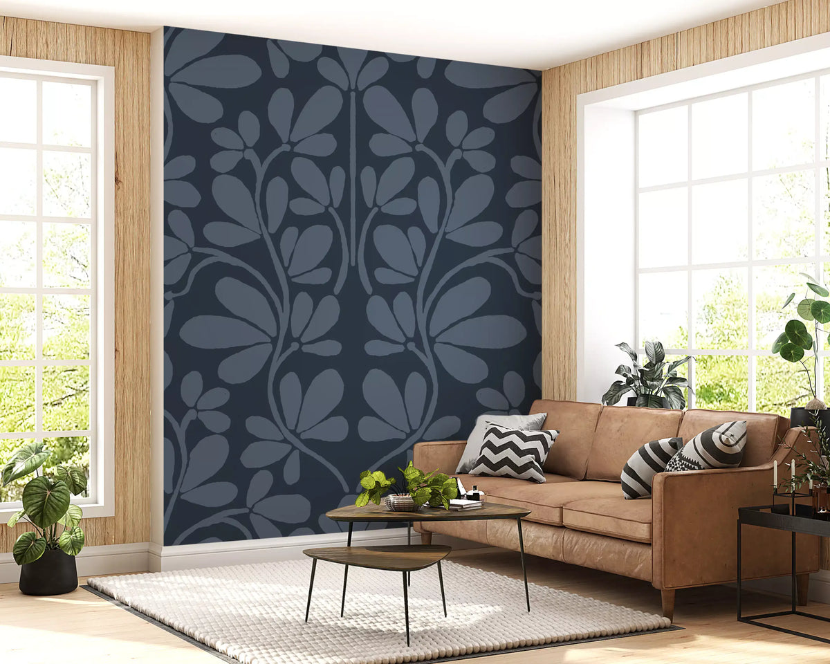 Midnight Botanical Damask Wall Mural