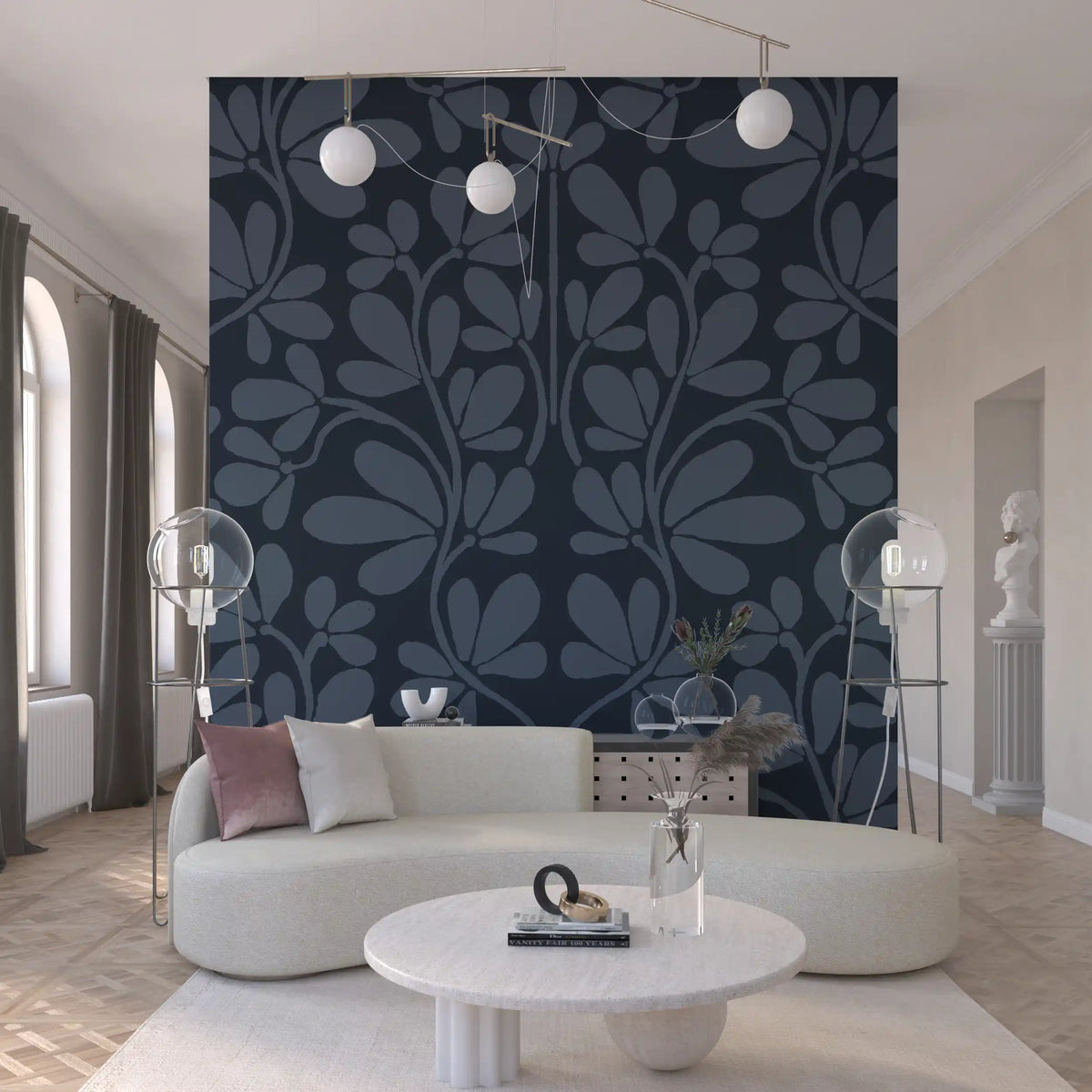 Midnight Botanical Damask Wall Mural