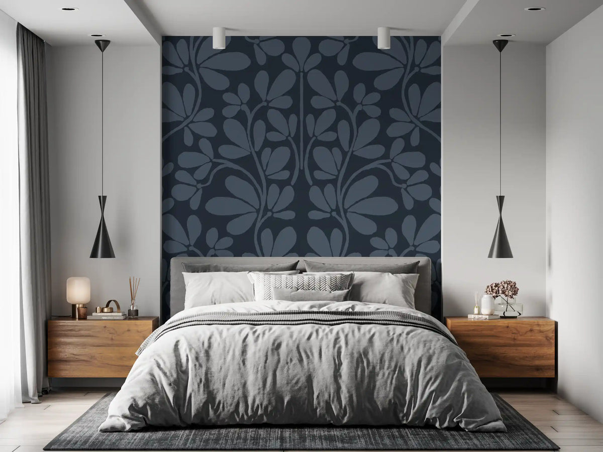Midnight Botanical Damask Wall Mural