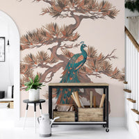 Chinoiserie Pine and Bird Motif Wall Mural