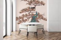 Chinoiserie Pine and Bird Motif Wall Mural
