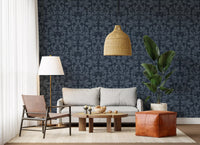 Midnight Navy Botanical Damask Wallpaper⁠