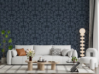 Midnight Navy Botanical Damask Wallpaper⁠