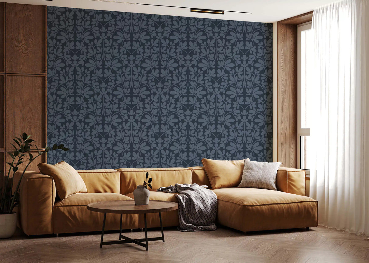 Midnight Navy Botanical Damask Wallpaper⁠