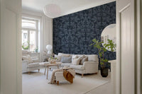 Midnight Navy Botanical Damask Wallpaper⁠