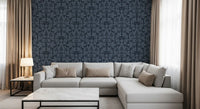 Midnight Navy Botanical Damask Wallpaper⁠